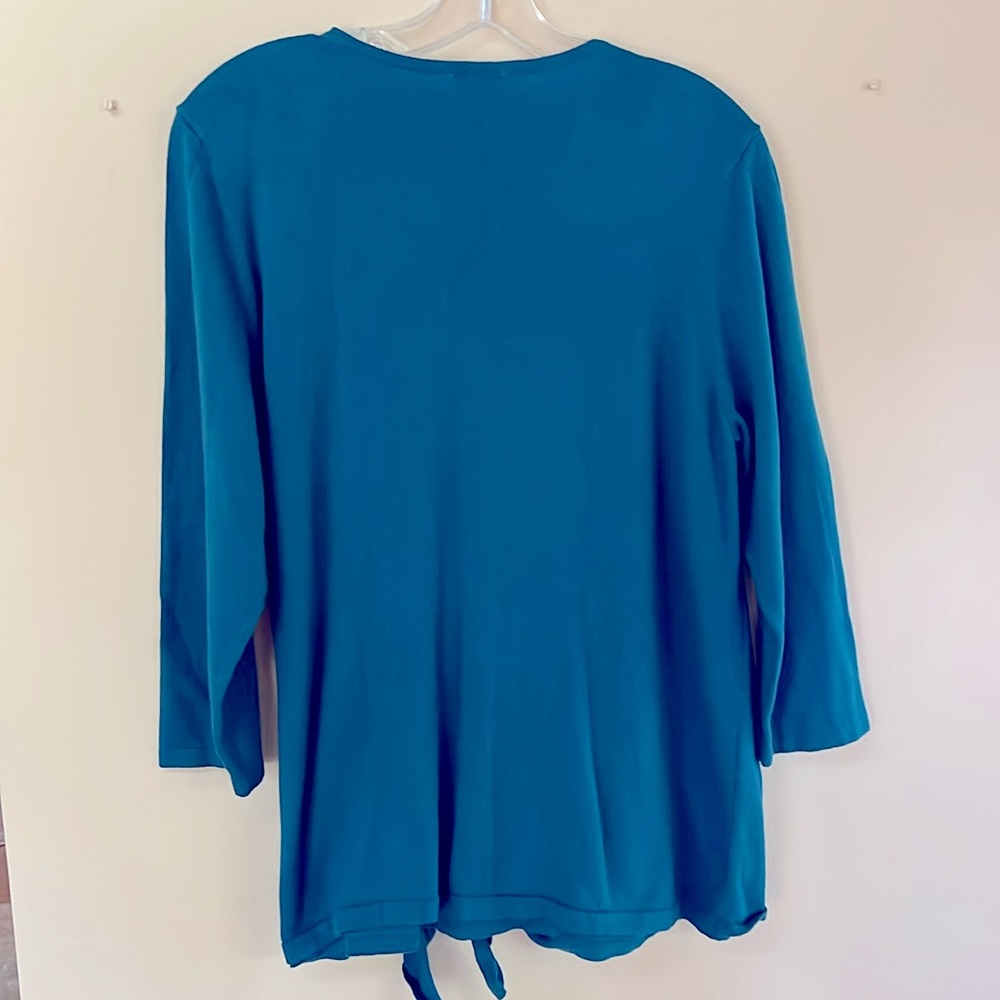 j. jill Size Large Teal/Turquose 3/4 Sleeve Women’s Wrap Front Knit Top - Picture 2 of 5